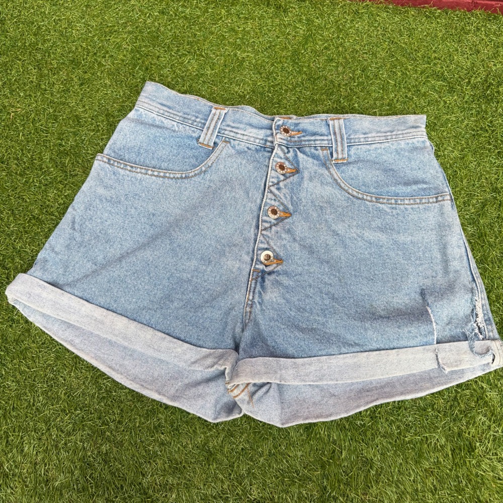 Vtg 90s Bluenotes High Waisted Button Fly Jean Shorts Size M Wash FLAW Western